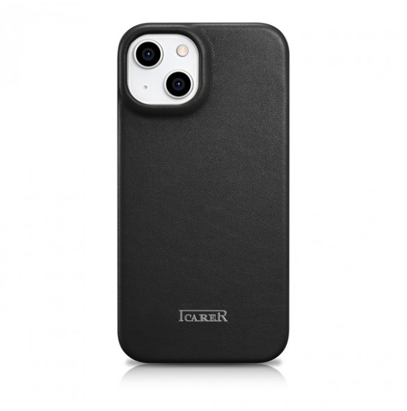 iCarer CE Premium Leather Folio Case iPhone 14 magnetic flip case MagSafe black