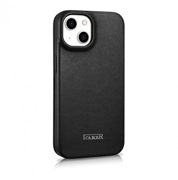 iCarer CE Premium Leather Folio Case iPhone 14 magnetic flip case MagSafe black