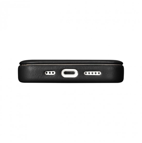 iCarer CE Premium Leather Folio Case iPhone 14 magnetic flip case MagSafe black