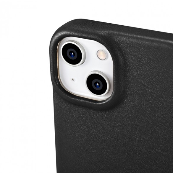 iCarer CE Premium Leather Folio Case iPhone 14 magnetic flip case MagSafe black