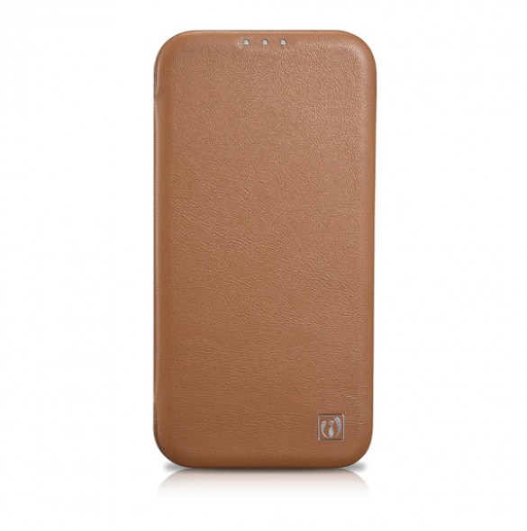 iCarer CE Premium Leather Folio Case iPhone 14 magnetic flip case MagSafe brown