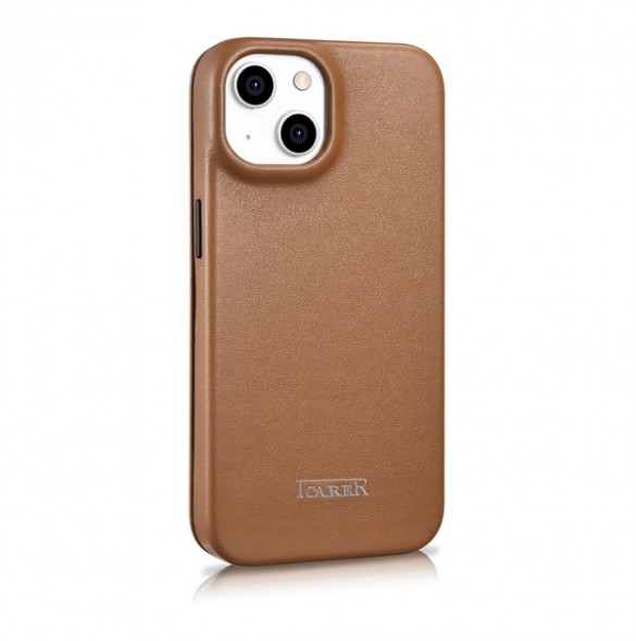 iCarer CE Premium Leather Folio Case iPhone 14 magnetic flip case MagSafe brown
