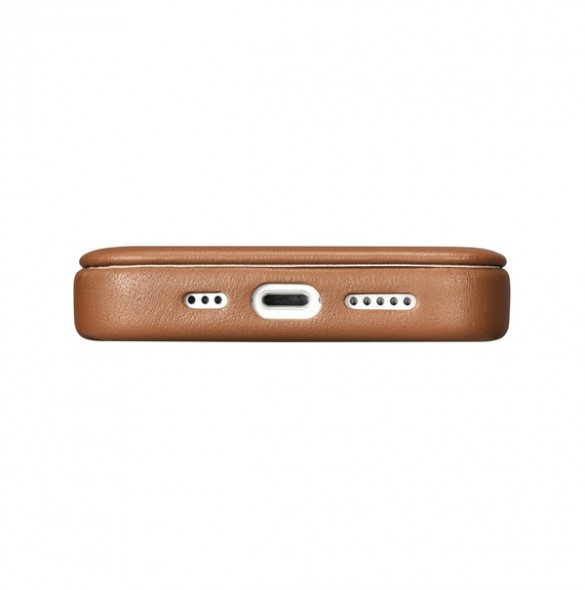 iCarer CE Premium Leather Folio Case iPhone 14 magnetic flip case MagSafe brown