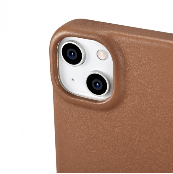 iCarer CE Premium Leather Folio Case iPhone 14 magnetic flip case MagSafe brown
