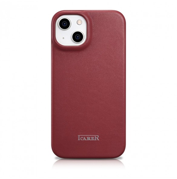 iCarer CE Premium Leather Folio Case iPhone 14 magnetic flip case MagSafe red