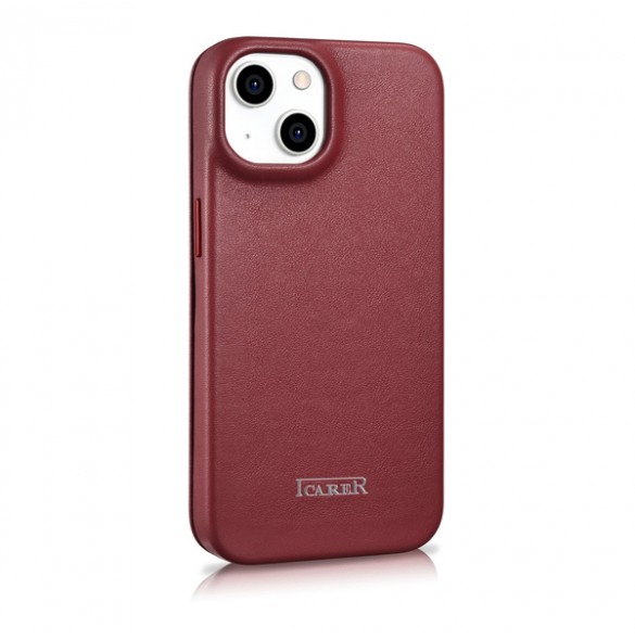 iCarer CE Premium Leather Folio Case iPhone 14 magnetic flip case MagSafe red