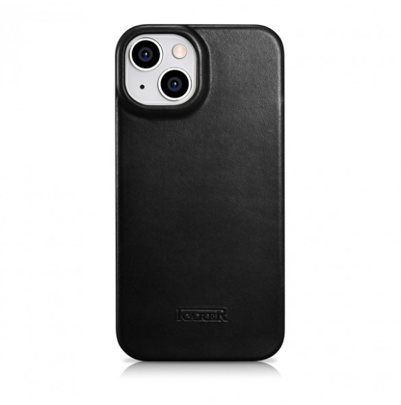 iCarer CE Oil Wax Premium Leather Folio Case iPhone 14 magnetic flip case MagSafe black