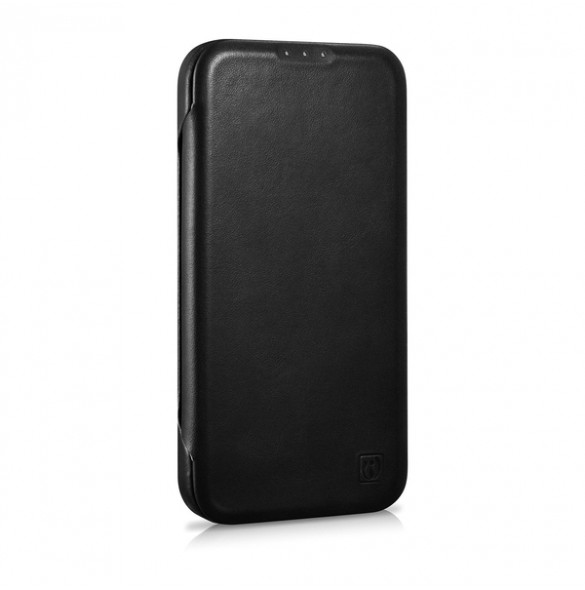 iCarer CE Oil Wax Premium Leather Folio Case iPhone 14 magnetic flip case MagSafe black