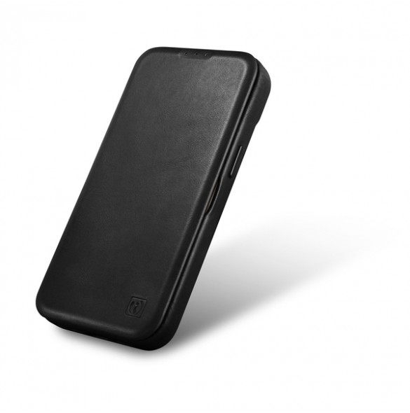 iCarer CE Oil Wax Premium Leather Folio Case iPhone 14 magnetic flip case MagSafe black