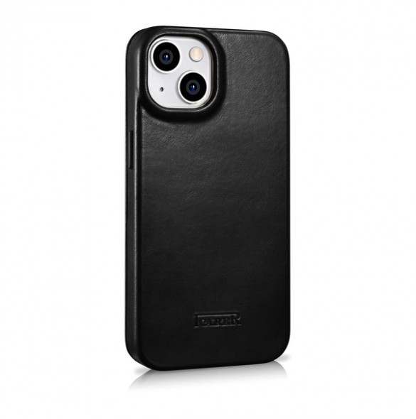 iCarer CE Oil Wax Premium Leather Folio Case iPhone 14 magnetic flip case MagSafe black