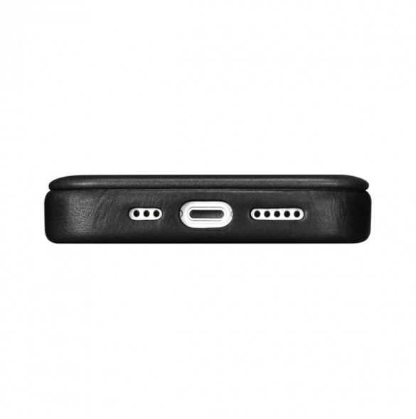iCarer CE Oil Wax Premium Leather Folio Case iPhone 14 magnetic flip case MagSafe black