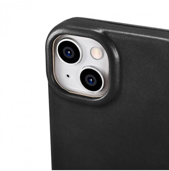 iCarer CE Oil Wax Premium Leather Folio Case iPhone 14 magnetic flip case MagSafe black