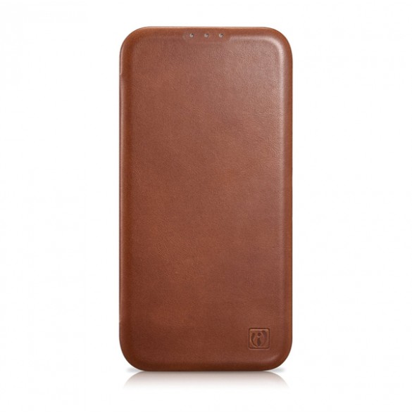 iCarer CE Oil Wax Premium Leather Folio Case iPhone 14 magnetic flip case MagSafe brown