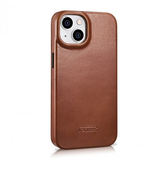iCarer CE Oil Wax Premium Leather Folio Case iPhone 14 magnetic flip case MagSafe brown