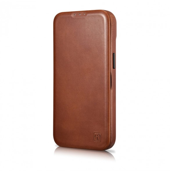 iCarer CE Oil Wax Premium Leather Folio Case iPhone 14 magnetic flip case MagSafe brown