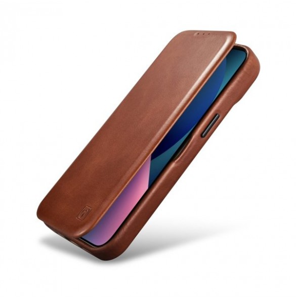 iCarer CE Oil Wax Premium Leather Folio Case iPhone 14 magnetic flip case MagSafe brown