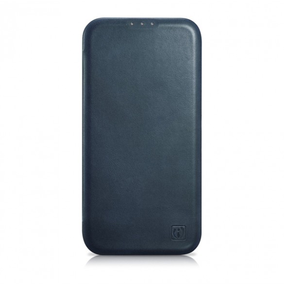 iCarer CE Oil Wax Premium Leather Folio Case iPhone 14 magnetic flip case MagSafe blue