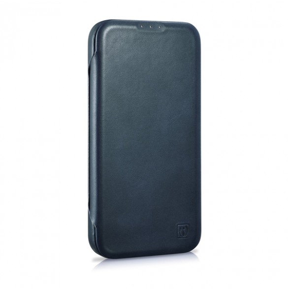 iCarer CE Oil Wax Premium Leather Folio Case iPhone 14 magnetic flip case MagSafe blue