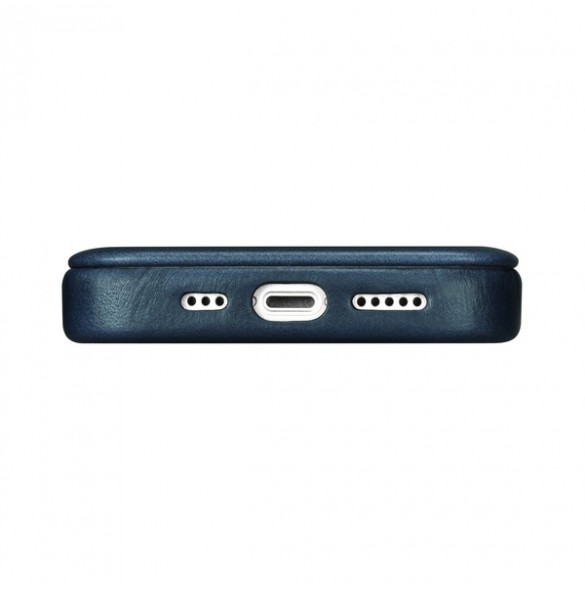 iCarer CE Oil Wax Premium Leather Folio Case iPhone 14 magnetic flip case MagSafe blue