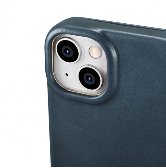 iCarer CE Oil Wax Premium Leather Folio Case iPhone 14 magnetic flip case MagSafe blue