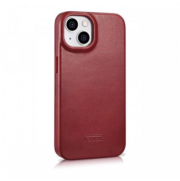 iCarer CE Oil Wax Premium Leather Folio Case iPhone 14 magnetic flip case MagSafe red