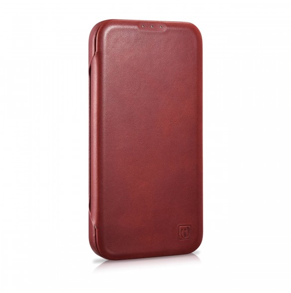 iCarer CE Oil Wax Premium Leather Folio Case iPhone 14 magnetic flip case MagSafe red