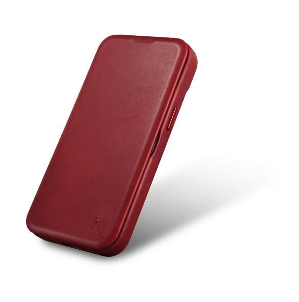 iCarer CE Oil Wax Premium Leather Folio Case iPhone 14 magnetic flip case MagSafe red