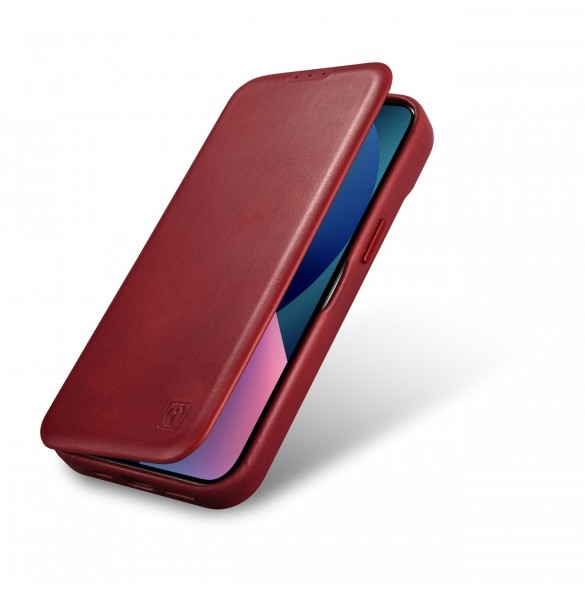 iCarer CE Oil Wax Premium Leather Folio Case iPhone 14 magnetic flip case MagSafe red