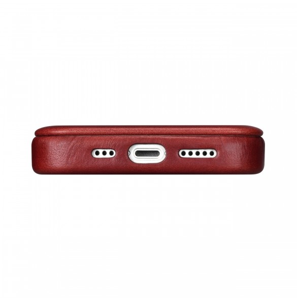 iCarer CE Oil Wax Premium Leather Folio Case iPhone 14 magnetic flip case MagSafe red