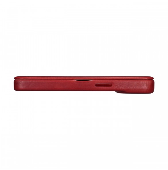 iCarer CE Oil Wax Premium Leather Folio Case iPhone 14 magnetic flip case MagSafe red