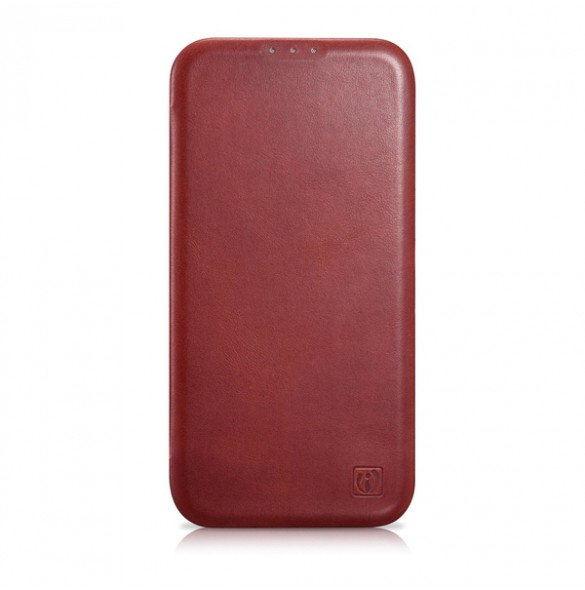 iCarer CE Oil Wax Premium Leather Folio Case iPhone 14 magnetic flip case MagSafe red