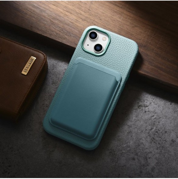 iCarer Litchi Premium Leather Case iPhone 14 Magnetic Leather Case with MagSafe Green