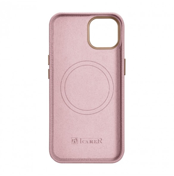 iCarer Litchi Premium Leather Case iPhone 14 Magnetic Leather Case with MagSafe Pink