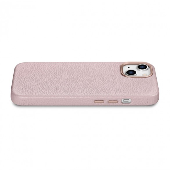 iCarer Litchi Premium Leather Case iPhone 14 Magnetic Leather Case with MagSafe Pink