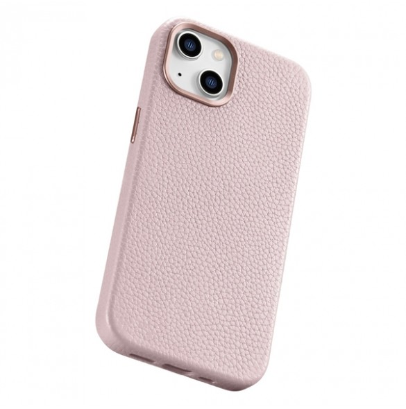 iCarer Litchi Premium Leather Case iPhone 14 Magnetic Leather Case with MagSafe Pink