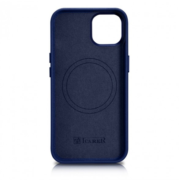 iCarer Case Leather cover for iPhone 14 case made of natural leather blue