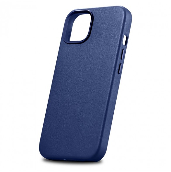 iCarer Case Leather cover for iPhone 14 case made of natural leather blue