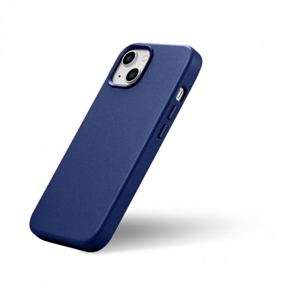iCarer Case Leather cover for iPhone 14 case made of natural leather blue