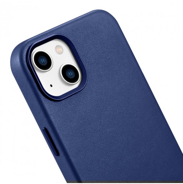 iCarer Case Leather cover for iPhone 14 case made of natural leather blue