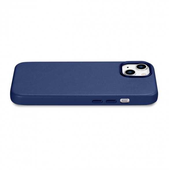 iCarer Case Leather cover for iPhone 14 case made of natural leather blue
