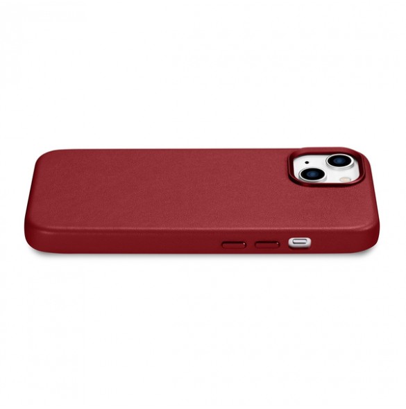 iCarer Case Leather cover case made of genuine leather for iPhone 14 red