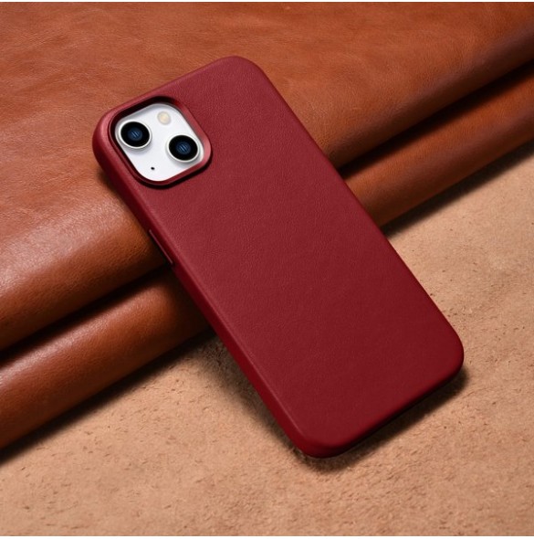 iCarer Case Leather cover case made of genuine leather for iPhone 14 red