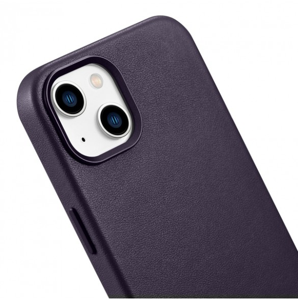 iCarer Case Leather Cover Case for iPhone 14 Dark Purple