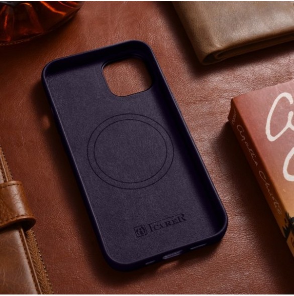 iCarer Case Leather Cover Case for iPhone 14 Dark Purple
