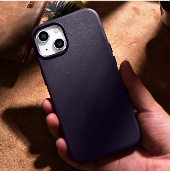 iCarer Case Leather Cover Case for iPhone 14 Dark Purple