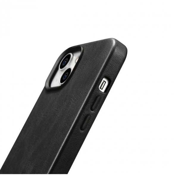 iCarer Oil Wax Premium Leather Case iPhone 14 Magnetic Leather Case with MagSafe Black