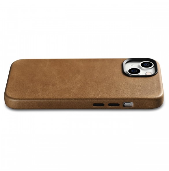 iCarer Oil Wax Premium Leather Case magnetic leather iPhone 14 case with MagSafe brown