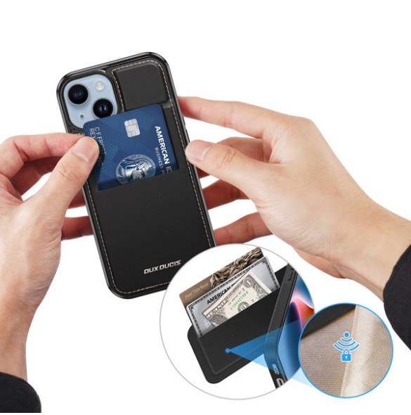 Case for iPhone 14 / iPhone 13 with MagSafe Wallet RFID Blocking Stand Dux Ducis Rafi Mag - Black
