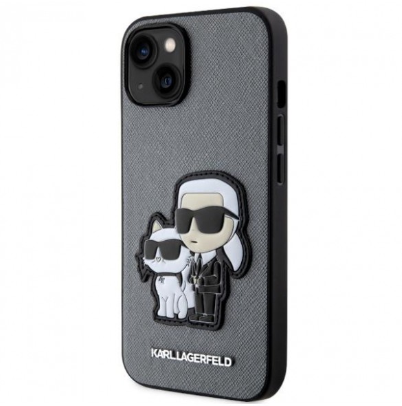 Karl Lagerfeld iPhone 14 6.1" hardcase silver/silver Saffiano Karl & Choupette