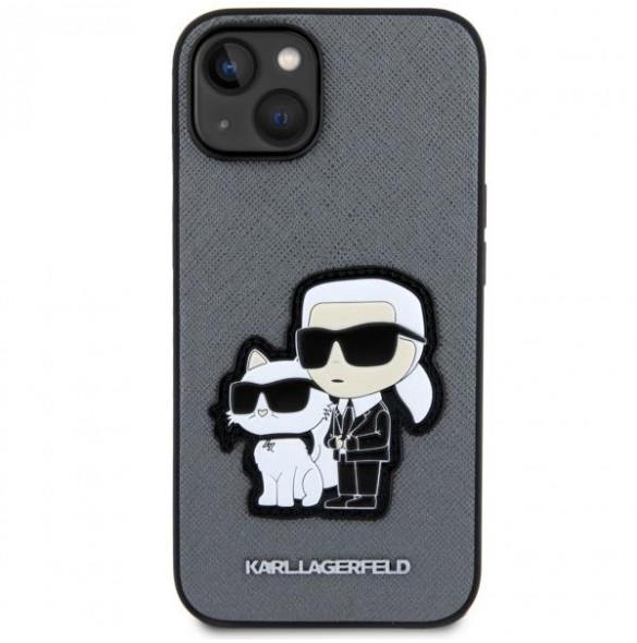 Karl Lagerfeld iPhone 14 6.1" hardcase silver/silver Saffiano Karl & Choupette